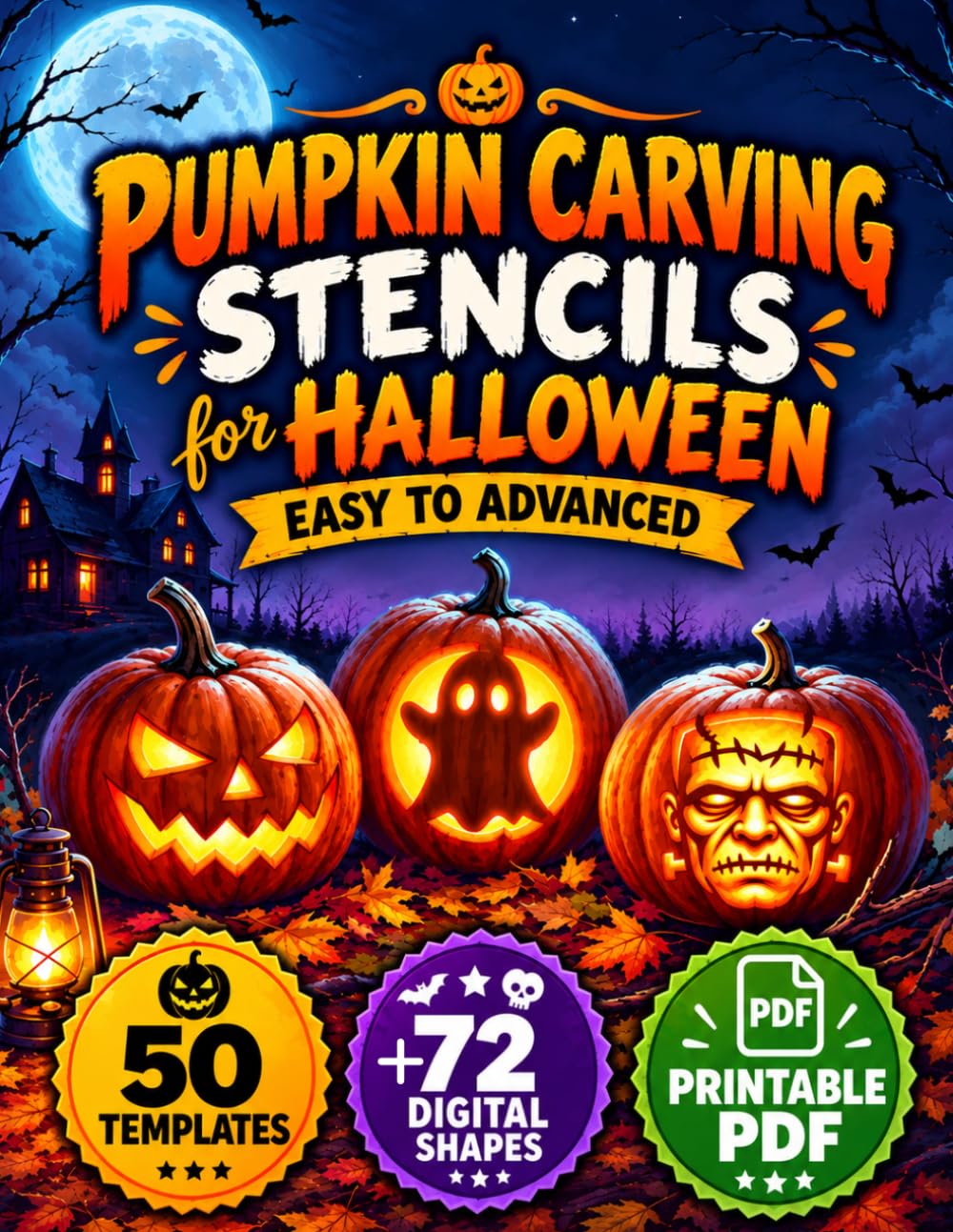 Pumpkin Carving Stencils for Halloween: 50 Templates, Easy to Advanced, Plus a Printable PDF of Every Template and 72 Digital Mix-and-Match Shapes to Print Every Year baixar o livro de graça