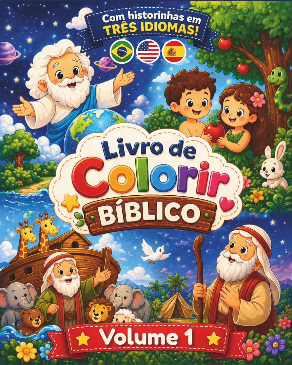 capítulo por capítulo baixar Livro de Colorir Bíblico - Trilíngue: Volume 01 (Histórias Bíblicas Trilíngue para Colorir) (Portuguese Edition)