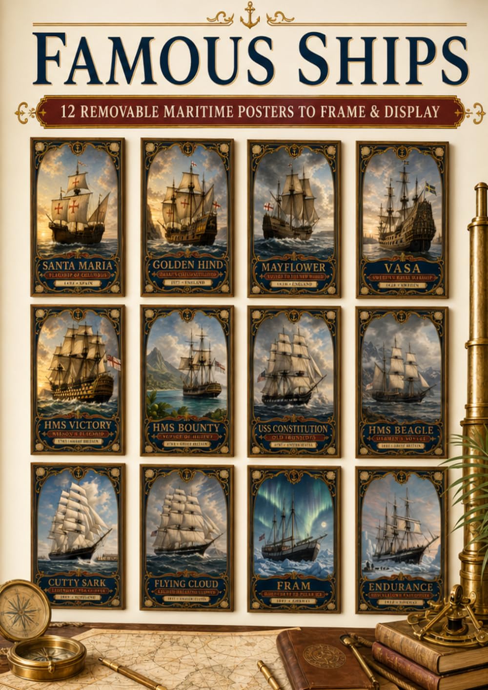 capítulo por capítulo baixar Famous Ships: 12 Removable Vintage Maritime Posters to Frame & Display – Legendary Sailing Ships, Historic Voyages & Nautical Wall Art
