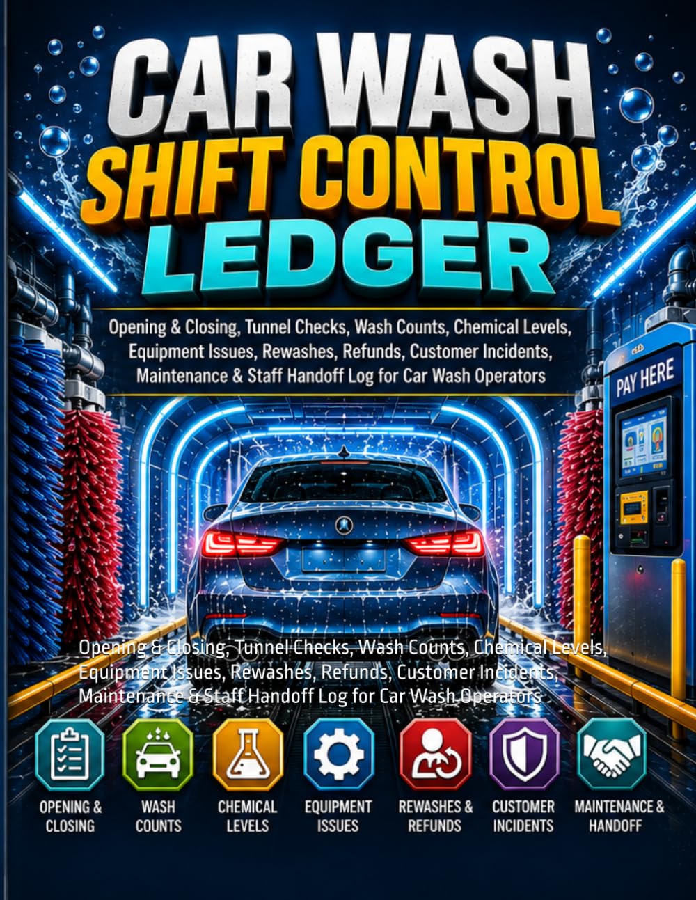 capítulo por capítulo baixar Car Wash Shift Control Ledger: Opening & Closing, Tunnel Checks, Wash Counts, Chemical Levels, Equipment Issues, Rewashes, Refunds, Customer... & Staff Handoff Log for Car Wash Operators