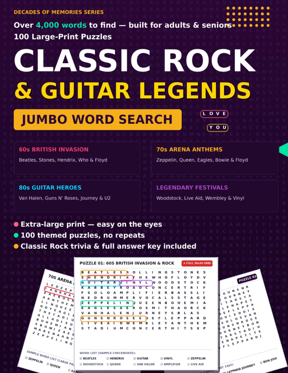 4000 Classic Rock Jumbo Word Search for Adults & Seniors: 100 Large Print Puzzles: Over 4,000 Words Celebrating 60s British Invasion, 70s Arena Anthems, 80s Guitar Heroes & Festivals baixar livro de graça