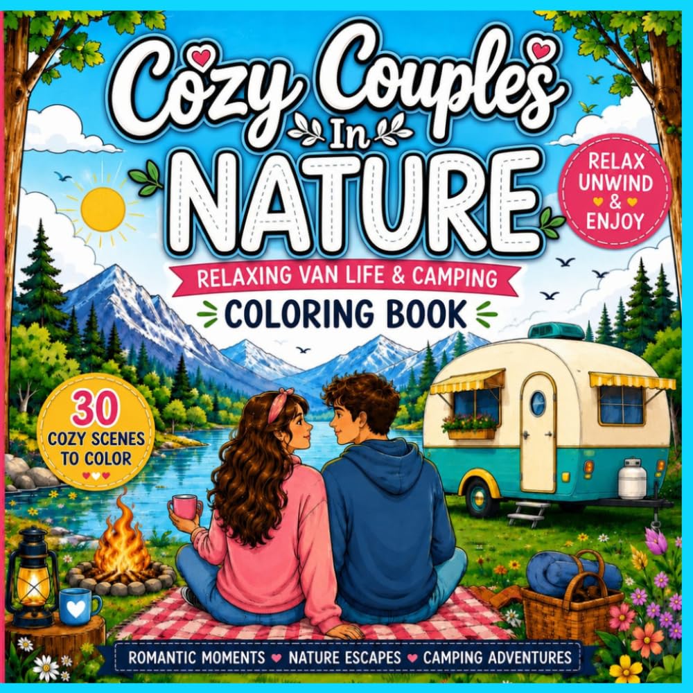 Cozy Couples In Nature: Relaxing Van Life & Camping Coloring Book baixar livro de graça
