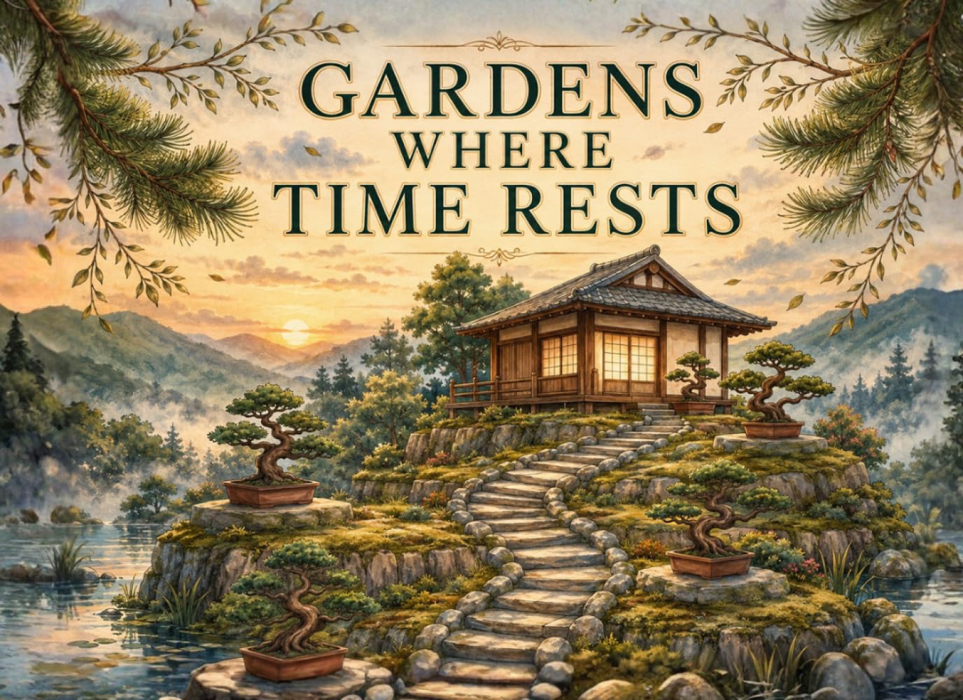ler totalmente Gardens Where Time Rests: Coloring Book 40 Peaceful Bonsai Trees, Japanese Houses, and Serene Garden Landscapes to Color for Adults