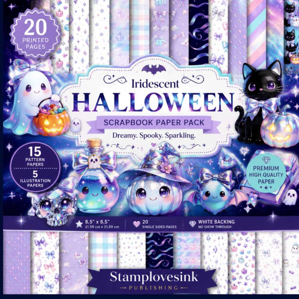 Iridescent Halloween Scrapbook Paper Book, 20 Premium Single-Sided Papers |: Dreamy pastel Halloween designs 8.5x8.5" Kawaii Spooky Patterns & Cute... for Scrapbooking, Card Making & Junk Journals baixar o livro de graça
