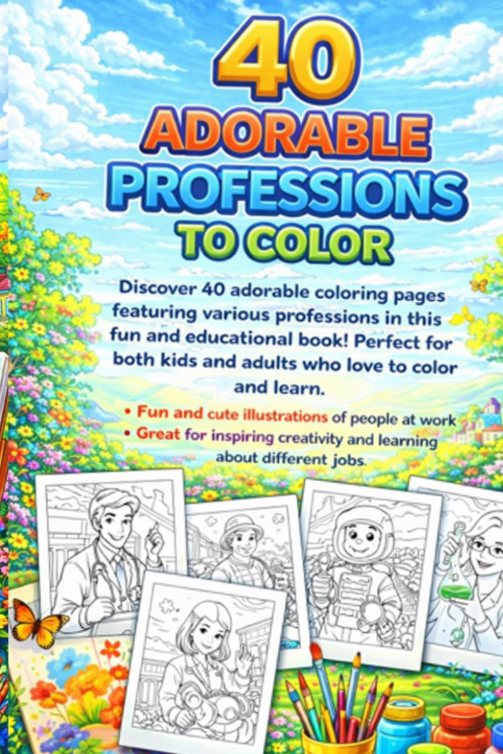 40 Adorable Professions To Color: Coloring Book (Portuguese Edition)