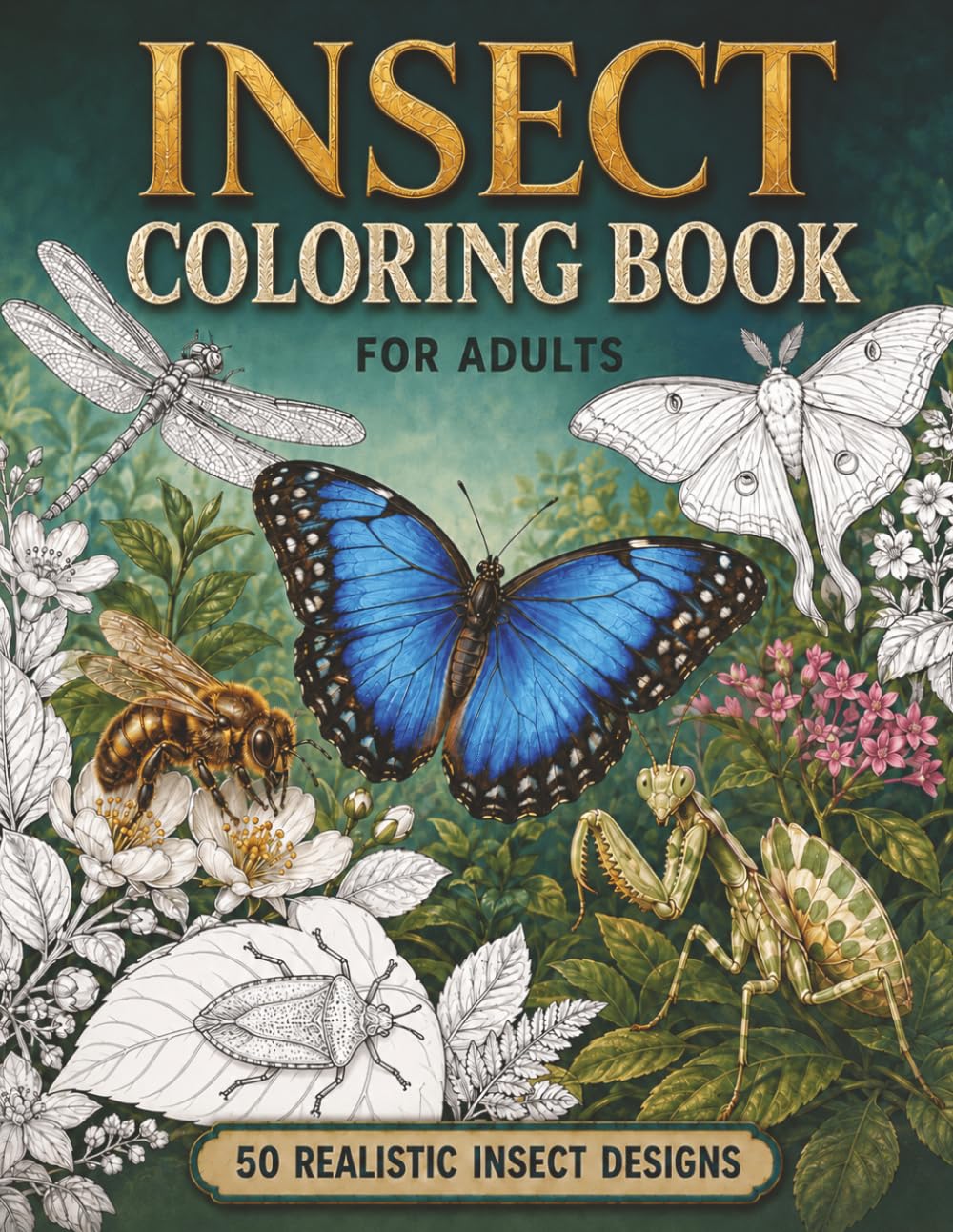 Insect Coloring Book: 50 Realistic Insect Designs for Adults (Adult Coloring Books)