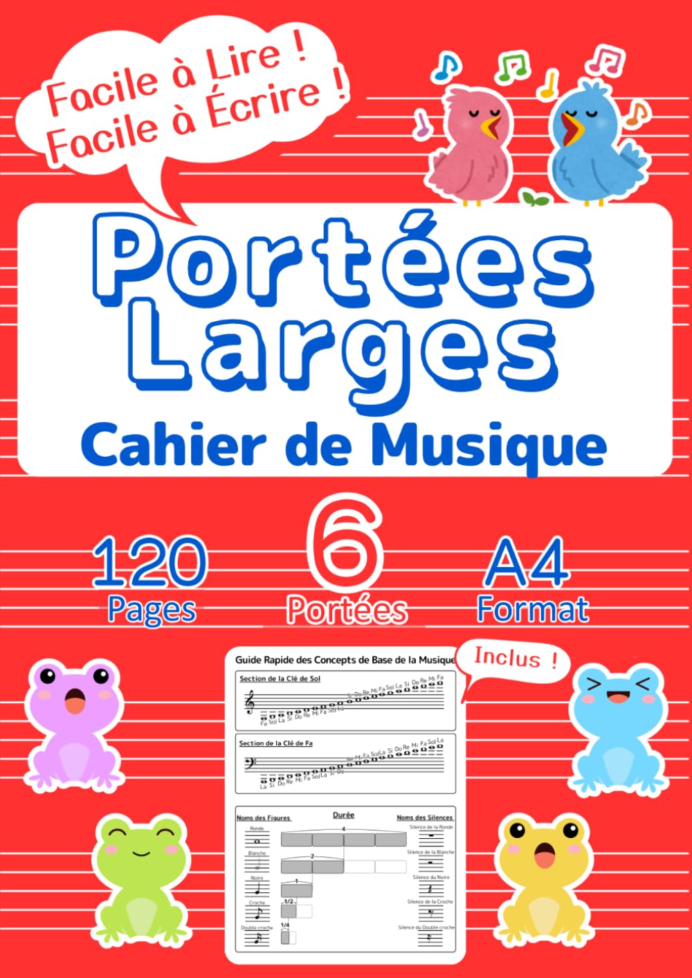 Cahier de Musique avec Portées Larges pour Enfants - Format A4 -: Papier Musique Vierge: 6 Portées Larges, Guide Débutant, Rouge (Édition Française) (Music Notebook Series) (French Edition) baixar o livro de graça