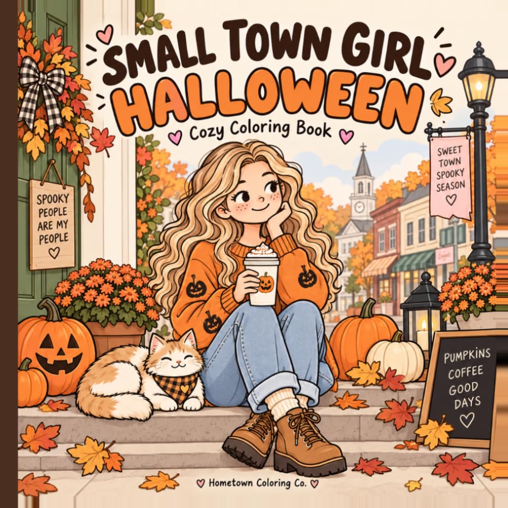 ler totalmente Small Town Girl: Halloween: Coloring Book For Adults And Teens, Bold and Easy,Cute Small-Town Autumn Scenes for Cozy Days and Relaxation