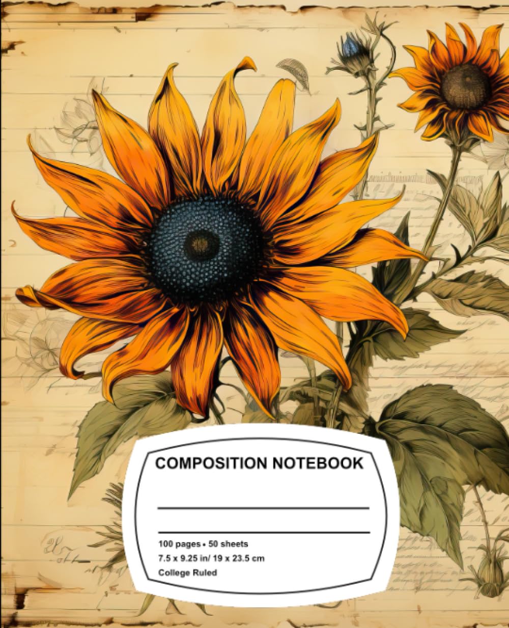 ler totalmente Composition Notebook College Ruled Vintage Flowers for Girls: Beautiful Botanical Sunflower, Aesthetic Notebook Journal for School or Office
