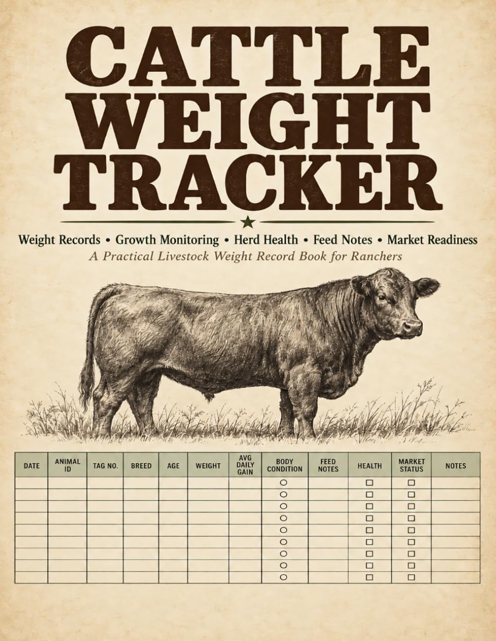 Cattle Weight Tracker: Growth monitoring journal for ranchers to document animal IDs, measurement dates, body mass changes, gains, and observations baixar o livro de graça