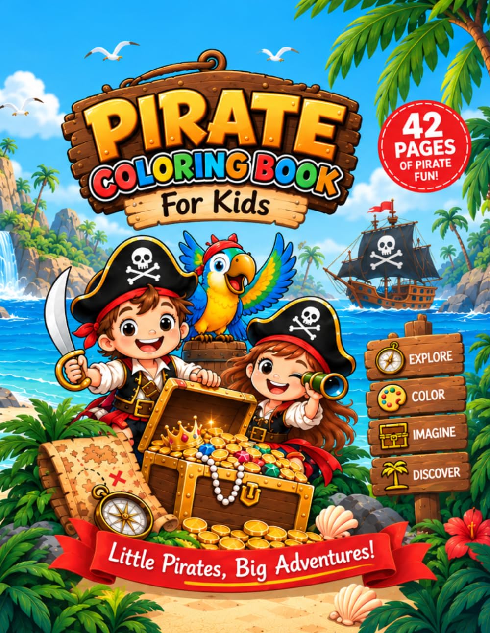 Pirate Colouring Book for Kids Ages 4-8: 42 Fun Pirate Adventure Pages with Ships, Treasure & Sea Creatures – Easy Coloring for Boys and Girls: Little... Perfect Screen-Free Fun for Boys and Girls baixar o livro de graça