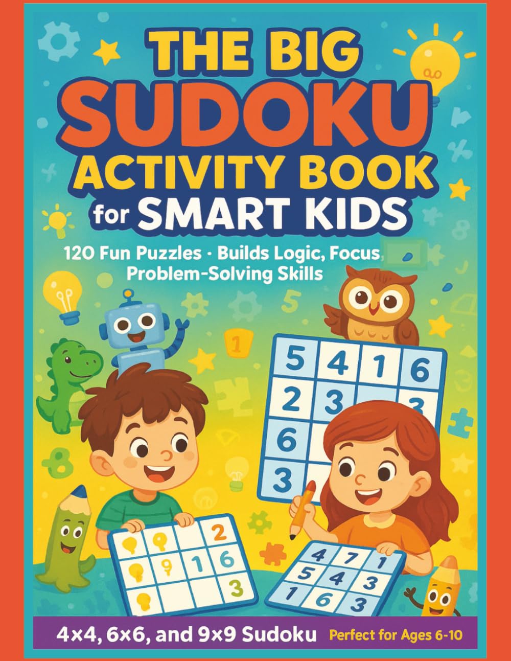 ler totalmente The Big Sudoku Activity Book for Smart Kids: 120 Fun Puzzles. Builds logic, focus, and problem-solving skills. 4×4, 6×6, and 9×9 – Perfect for Ages 6–10