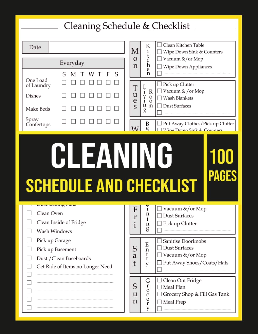 ler totalmente Cleaning Schedule and Checklist: Daily, Weekly & Monthly House Cleaning Planner, Home Organizer for a Tidy & Stress-Free Home| 8,5x11 Inches, 100 Pages.