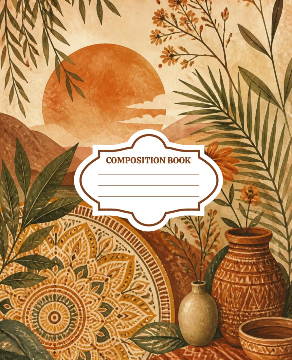 ler totalmente Composition Notebook College Ruled: Boho Terracotta Sunset Journal for School, College and Work: 110 Pages, 7.5 x 9.25 Inches, Earthy Aesthetic Notebook with Desert Sun and Mandalas