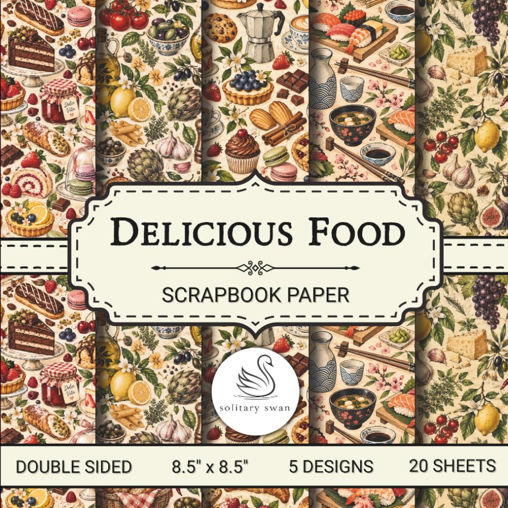 ler totalmente Delicious Food Scrapbook Paper: Decorative 20 Double-Sided Sheets with Appetizing Designs for Crafting Projects, Origami, and Scrapbooking