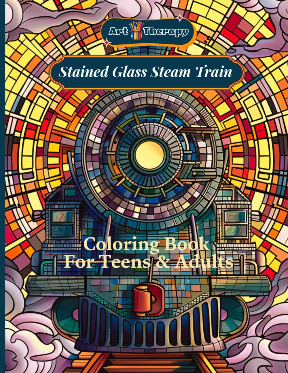 ler totalmente Art Therapy Stained Glass Steam Train Coloring Book for Teens and Adults: Discover the beauty of steam trains in detailed illustrations inspired by artistic stained glass