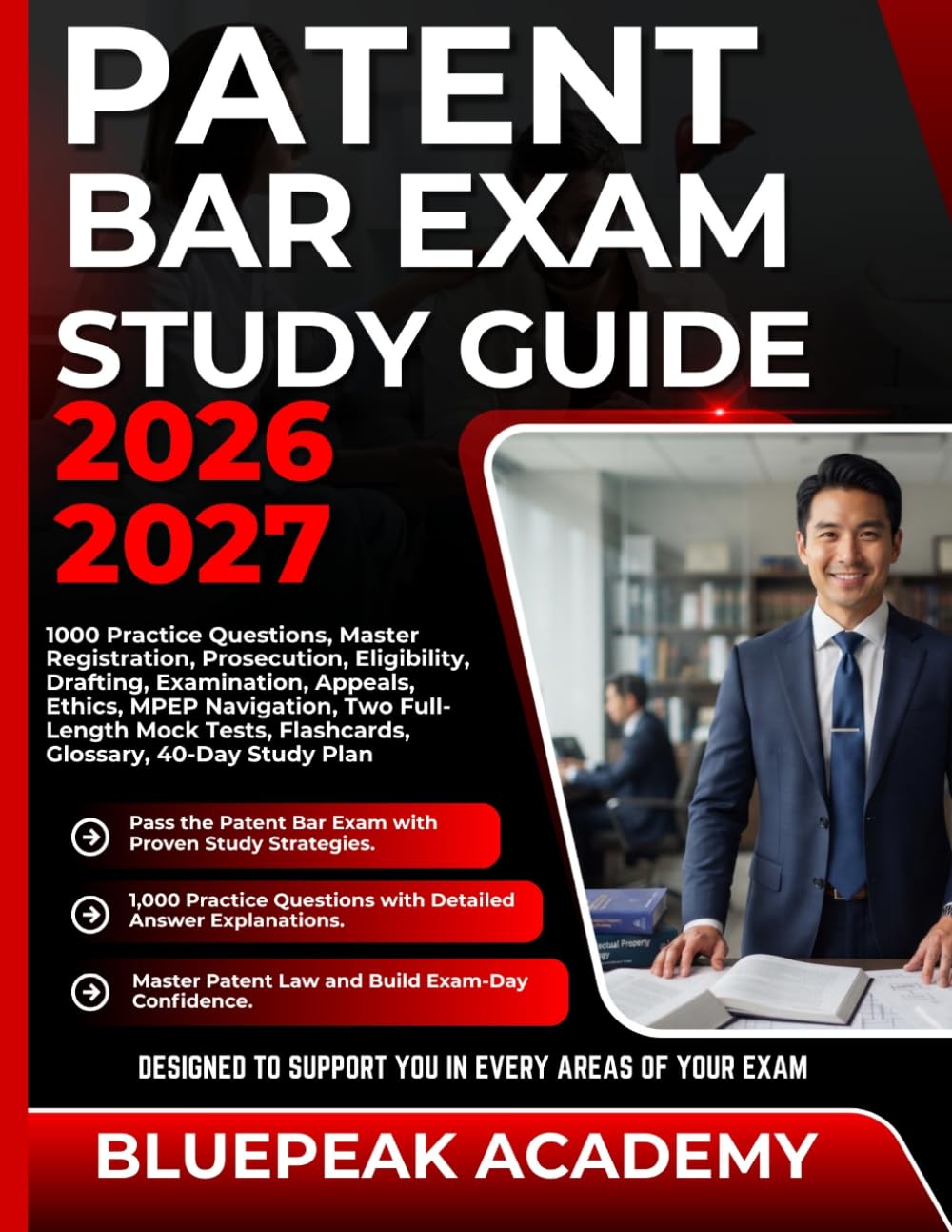 ler totalmente PATENT BAR EXAM STUDY GUIDE 2026-2027: 1000 Practice Questions, Master Registration, Prosecution, Eligibility, Drafting, Examination, Appeals, Ethics,... Flashcards, Glossary, 40-Day Study Plan