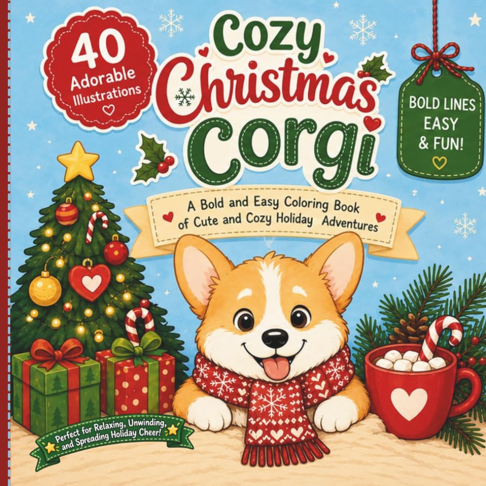 Cozy Christmas Corgi: A Bold & Easy Coloring Book of Cute and Cozy Holiday Adventures for Kids, Teens & Adults baixar o livro de graça