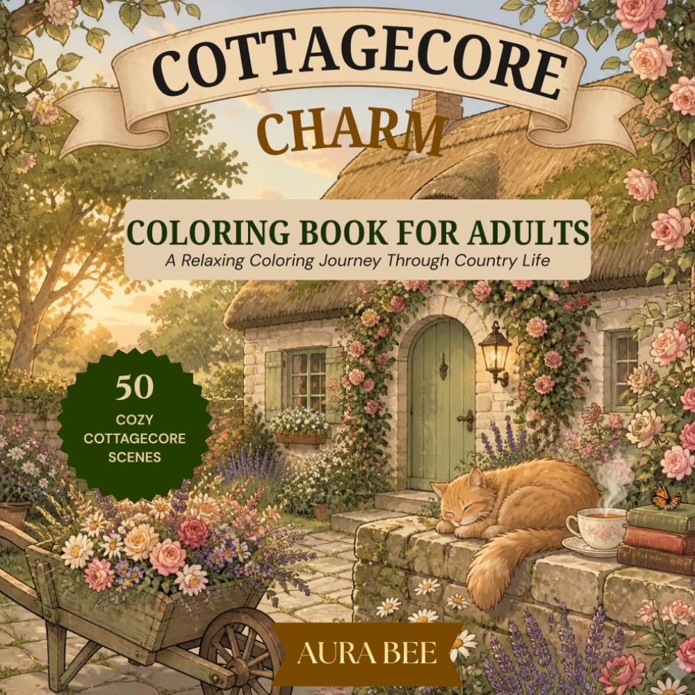Cottagecore Charm Coloring Book: 50 Cozy Cottagecore Scenes for Adults, A Relaxing Journey Through Country Country Life baixar livro de graça