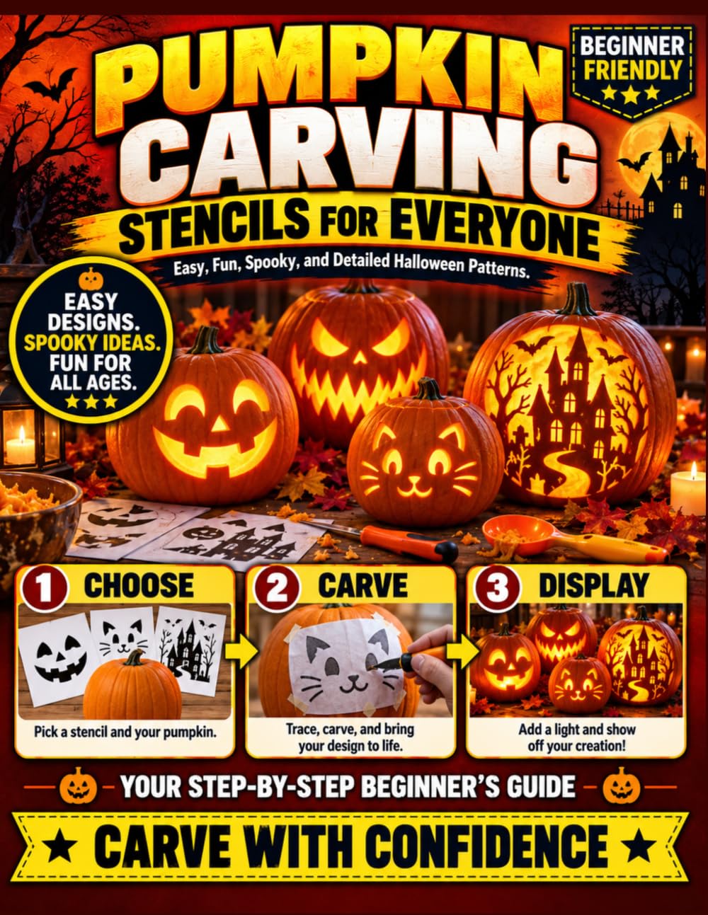 Pumpkin Carving Stencils for Everyone: Easy, Fun, Spooky, and Detailed Halloween Patterns baixar o livro de graça