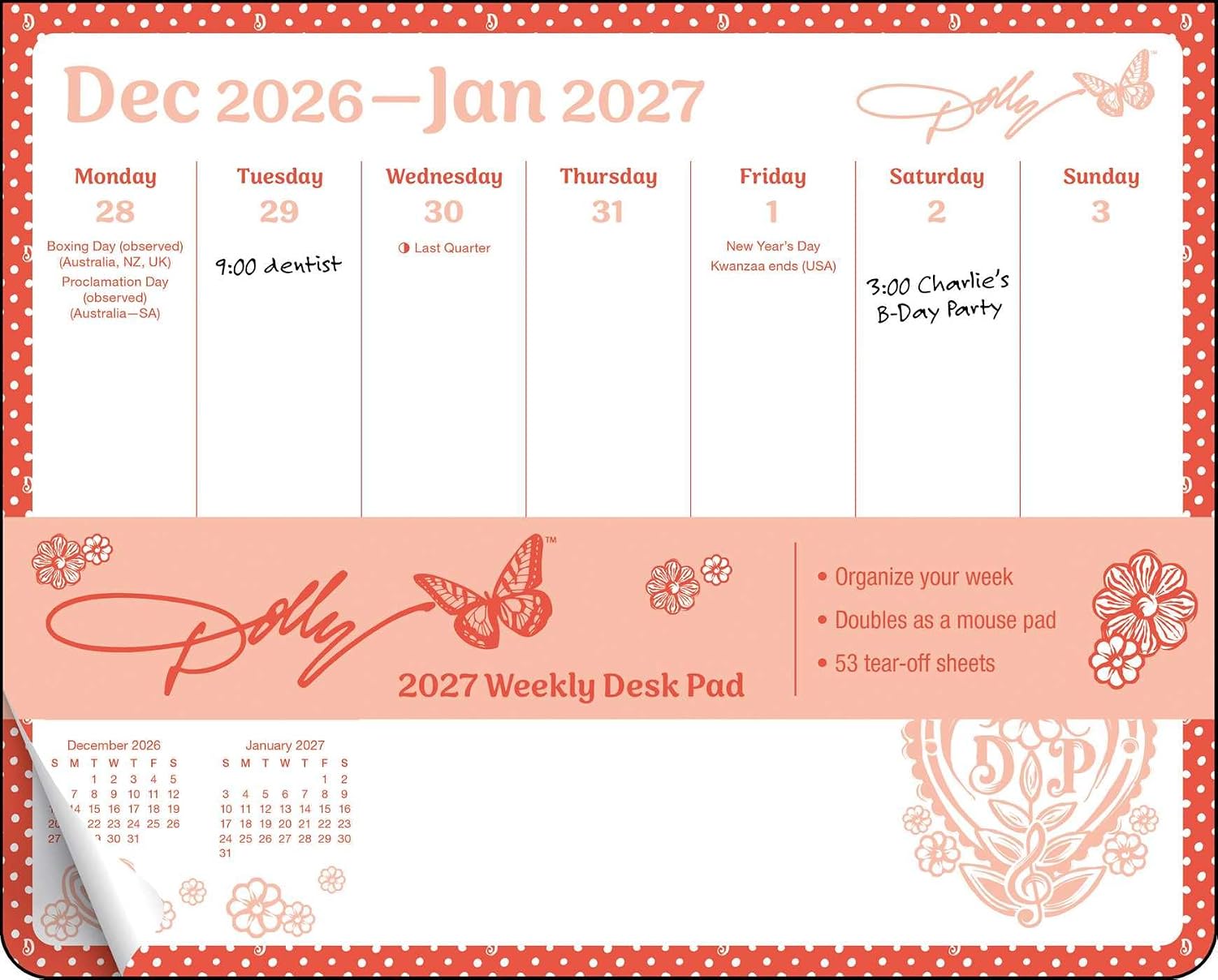 ler totalmente Dolly Parton 2027 Weekly Desk Pad Calendar