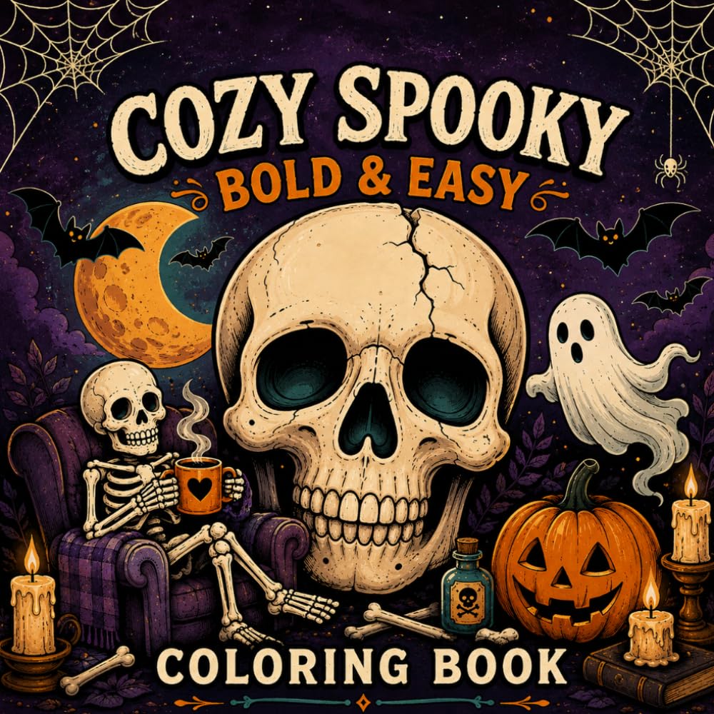 ler totalmente Cozy Spooky Bold & Easy Coloring Book: 50 Creepy Halloween Designs Featuring Skulls, Ghosts, Skeletons, and Other Scary Creatures for Adults