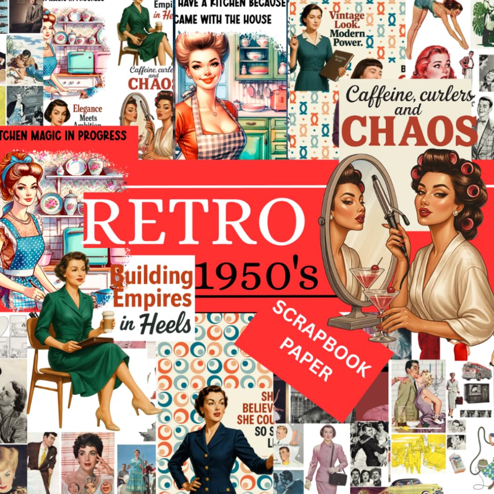ler totalmente RETRO 1950'S SCRAPBOOK PAPER: This is used in DIY JUNK JOURNALS, ORIGAMI