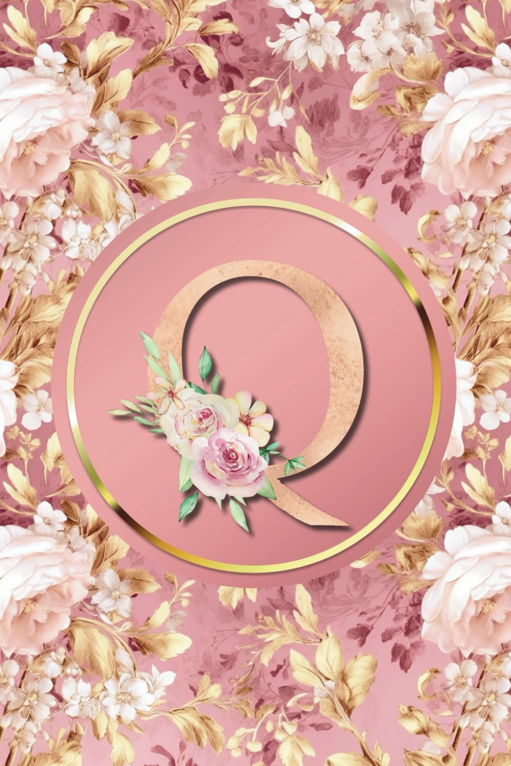 Monogram Notebook Q: Pink and Gold Vintage Floral Initial Letter Q Monogram College Ruled Notebook for Women and Girls - Personalized Name Journal - Monogrammed Gift baixar livro de graça