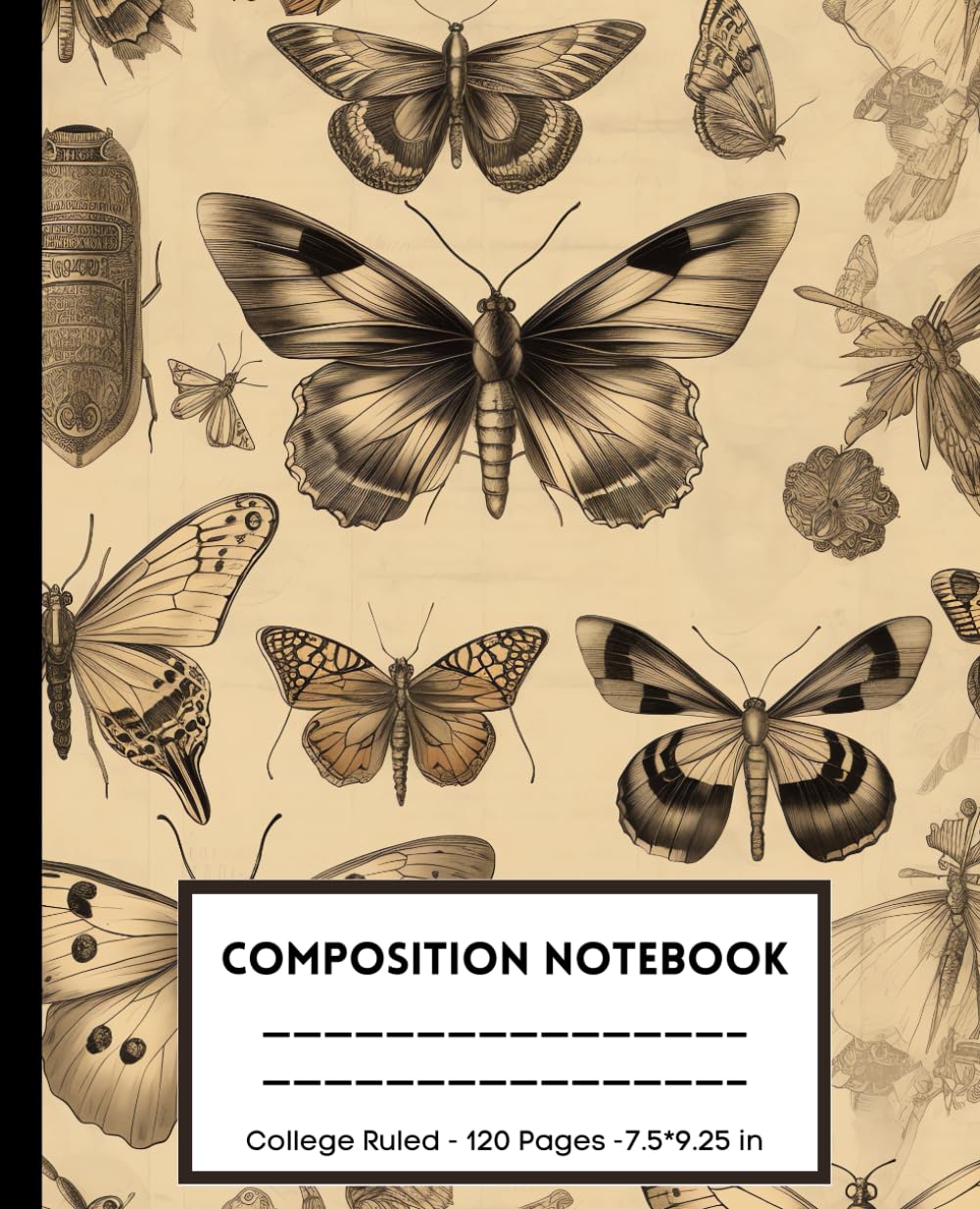 ler totalmente Composition Notebook College Ruled: Butterfly Vintage Botanical Illustration | Cute Aesthetic Journal For Girls, Teens, Women,botanical lovers/Sepia/120 pages/Wide Lined