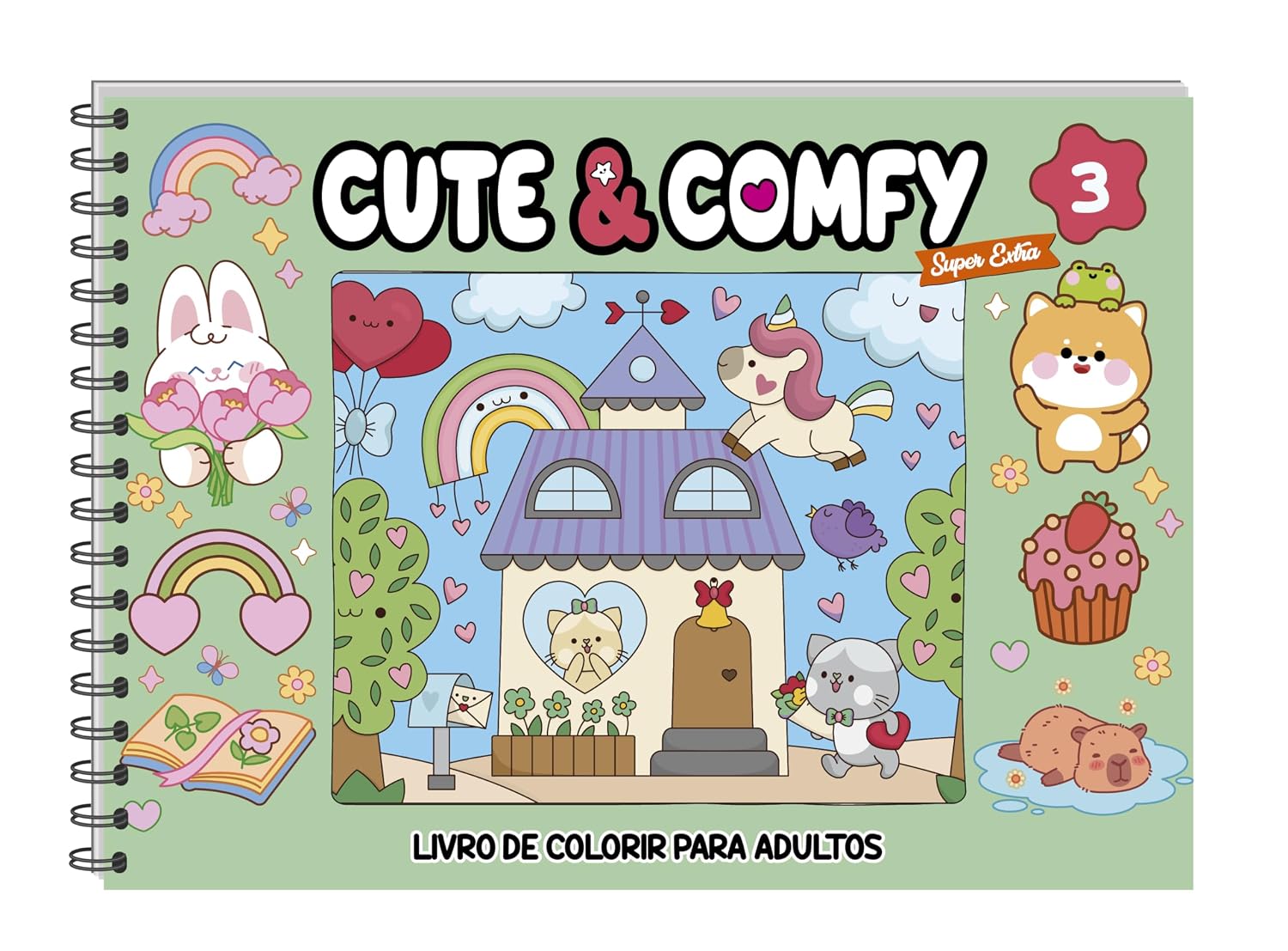 ler totalmente Cute & Comfy Super Extra - Livro de Colorir Adulto - Capa Dura Holográfica