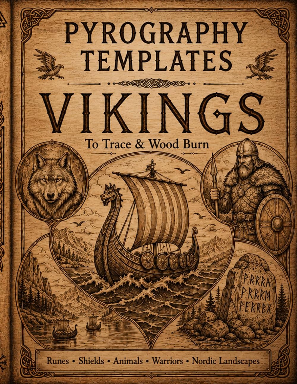 ler totalmente Viking Pyrography Templates: Norse Wood Burning Patterns to Trace with Runes, Shields, Animals, Warriors, Ships and Landscapes