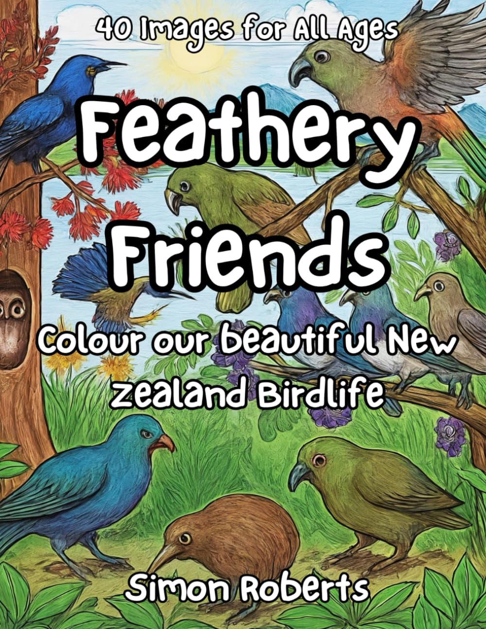 Feathery Friends: Colour our beautiful New Zealand Birdlife (Grumpy Bob's Colouring Books) baixar o livro de graça