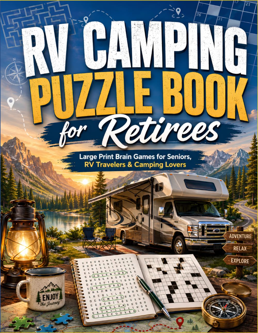 RV Camping Puzzle Book for Retirees: 100 Large-Print Word Searches, Crosswords, Road Route Mazes, Matching Games, Trivia, Packing Logic, RV Parts,... Park Brain Games for Seniors and RV Travelers baixar o livro de graça