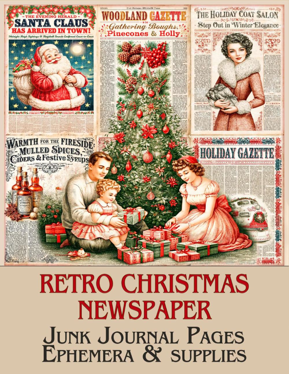 capítulo por capítulo baixar Retro Christmas newspaper Junk Journal Pages & Supplies: Vintage Holiday Ephemera, Scrapbook Paper for Christmas Crafting