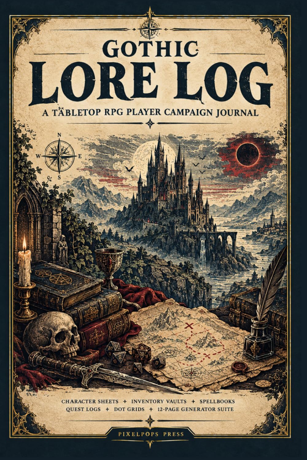 Gothic Lore Log: A Tabletop RPG Player Campaign Journal (Character Sheets, Sanity Trackers, NPC Ledgers & 50 Session Chronicles with Dot Grids) baixar livro de graça