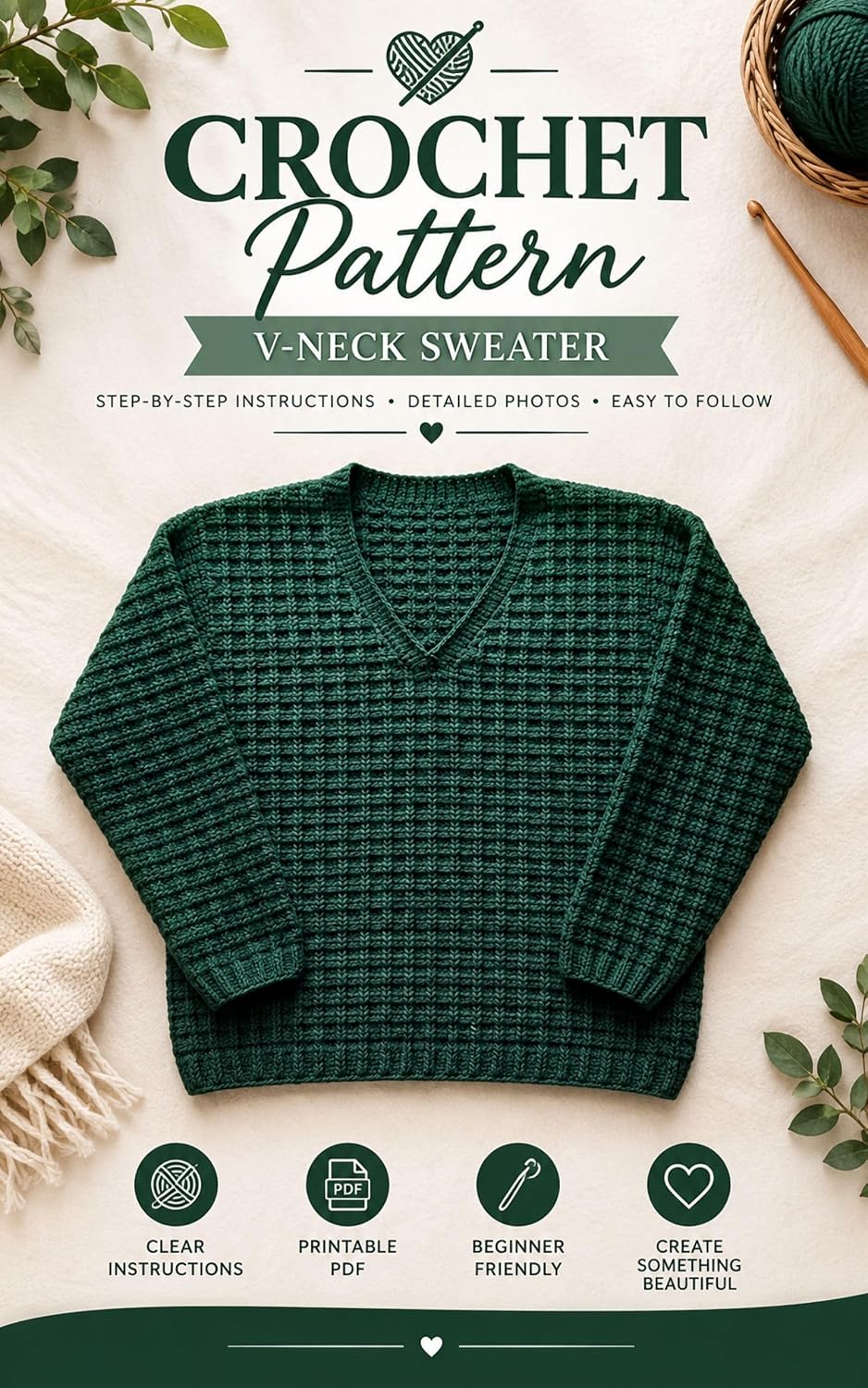 Crochet Men Sweater Pattern: Waffle-Stitch V-Neck Pullover with Dropped-Shoulder Sleeves: Step-by-Step Instructions for a Waffle-Textured V-Neck Pullover... Dropped-Shoulder Sleeves (English Edition) baixar livro de graça