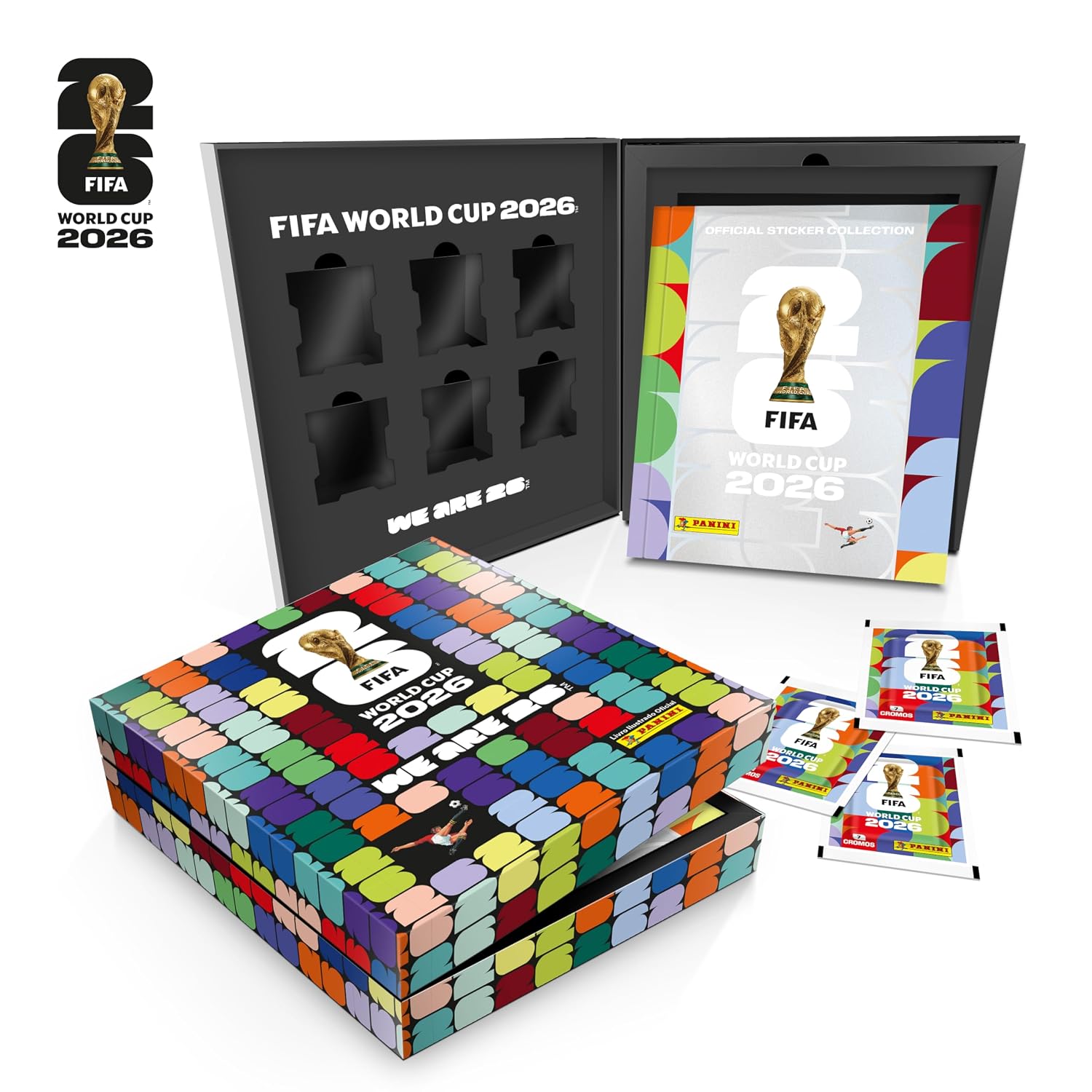 ler totalmente Copa do Mundo da FIFA 2026™ Box Caixa Super Premium C/ 1 Álbum Capa Dura Prata + 50 Envelopes de Figurinhas FIFA WORLD CUP 2026™