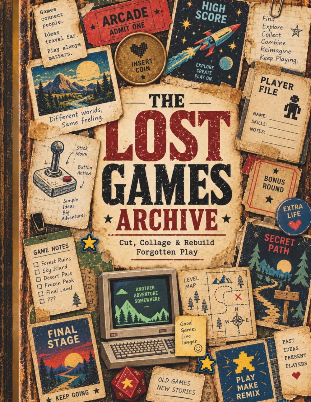 ler totalmente THE LOST GAMES ARCHIVE: Cut, Collage & Rebuild Forgotten Play — Vintage Ephemera, Retro Gaming Elements, Printable Pieces & Creative Scrapbook Collection