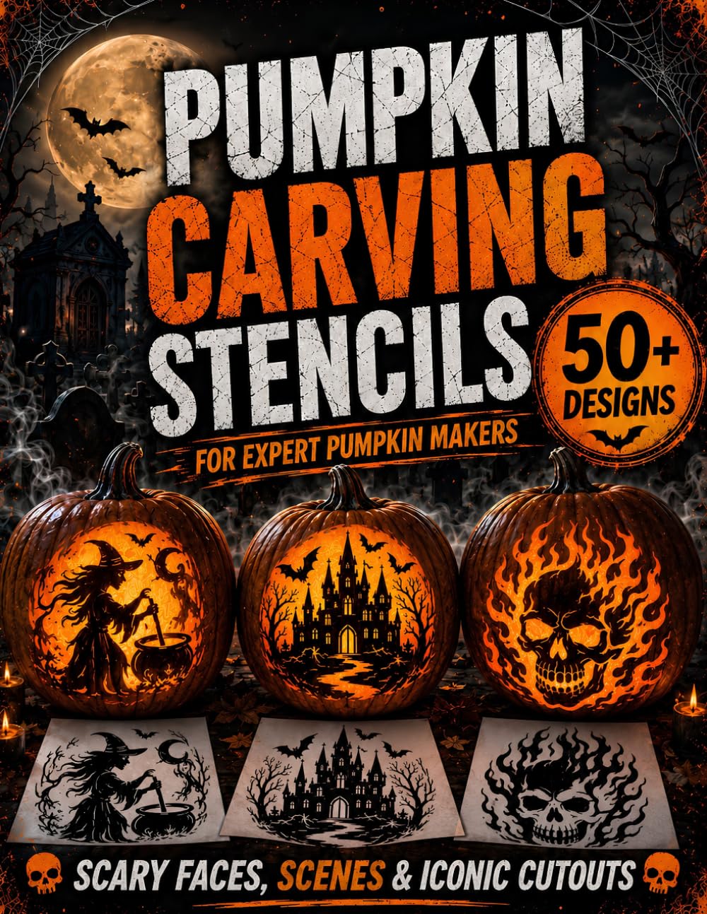 capítulo por capítulo baixar Pumpkin Carving Stencils: 50+ Advanced Templates with Scary Jack-o’-Lantern Faces, Spooky Creatures and Detailed Patterns | Halloween Party Decorations, DIY Crafts for Experts