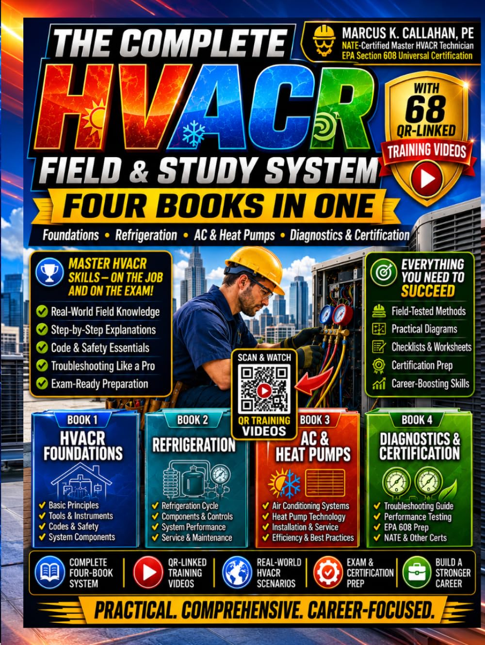 capítulo por capítulo baixar The Complete HVACR Field & Study System: 4 Books in 1 - Foundations, Refrigeration, AC & Heat Pumps, Diagnostics & Certification with 68 QR-Linked Training Videos and EPA 608 Practice Exams