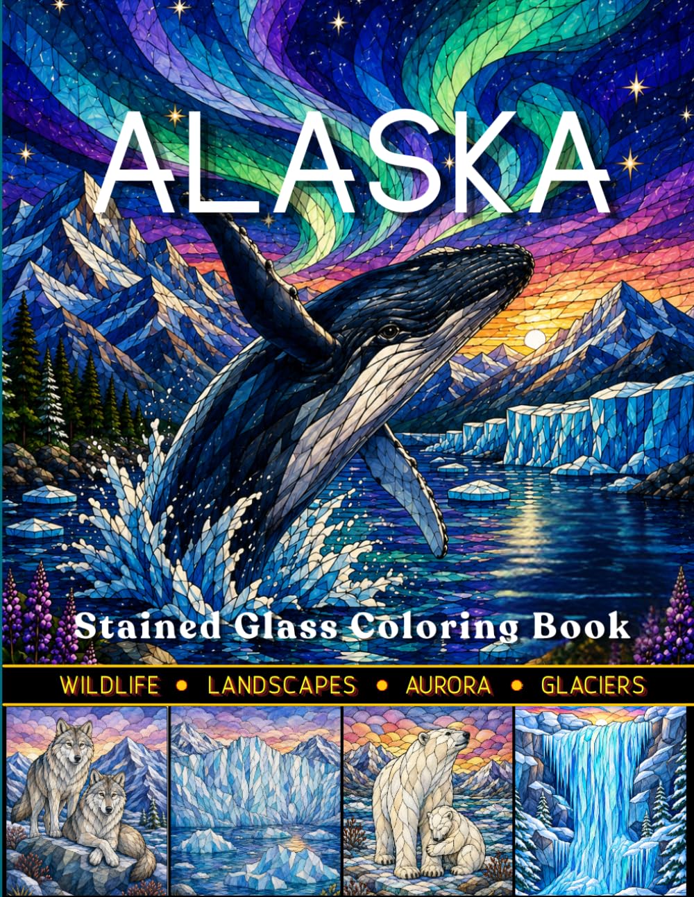 Natural Alaska: Amazing Stained Glass Coloring Book Featuring Alaska's Wildlife, Glaciers, Aurora Borealis, Mountains, Waterfalls, Ice Caves, Scenic Landscapes & Nature Scenes baixar o livro de graça