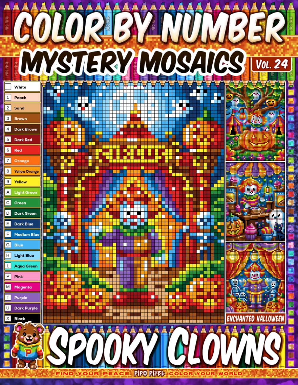ler totalmente Color by Number - Spooky Clowns - Mystery Mosaic Coloring Book - Vol. 24: 20 Pixel Art Designs - Cute Clowns And Whimsical Halloween Fun (Premium Print: Mystery Mosaic)