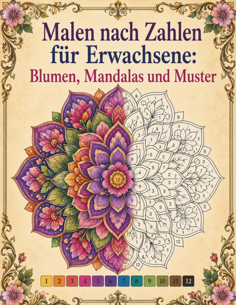 Malen nach Zahlen für Erwachsene: Blumen, Mandalas und Muster: Ein entspannendes Ausmalbuch mit wunderschönen Motiven zur Stressbewältigung und Achtsamkeit (German Edition) baixar o livro de graça
