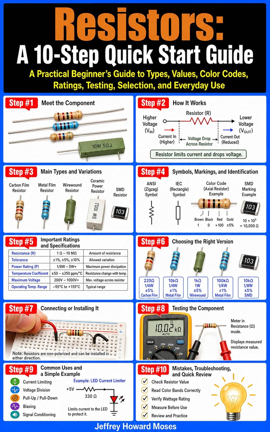 Resistors: A 10-Step Quick Start Guide: A Practical Beginner’s Guide to Types, Values, Color Codes, Ratings, Testing, Selection, and Everyday Use (Electronic... Quick Start Guides Book 3) (English Edition) baixar o livro de graça