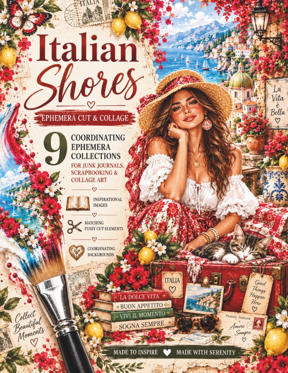 ler totalmente Ephemera Cut and Collage - Italian Shores: 9 Coordinating Collections for Junk Journals, Scrapbooking & Collage Art - Inspirational pages - Plus backgrounds - Matching fussy-cut elements