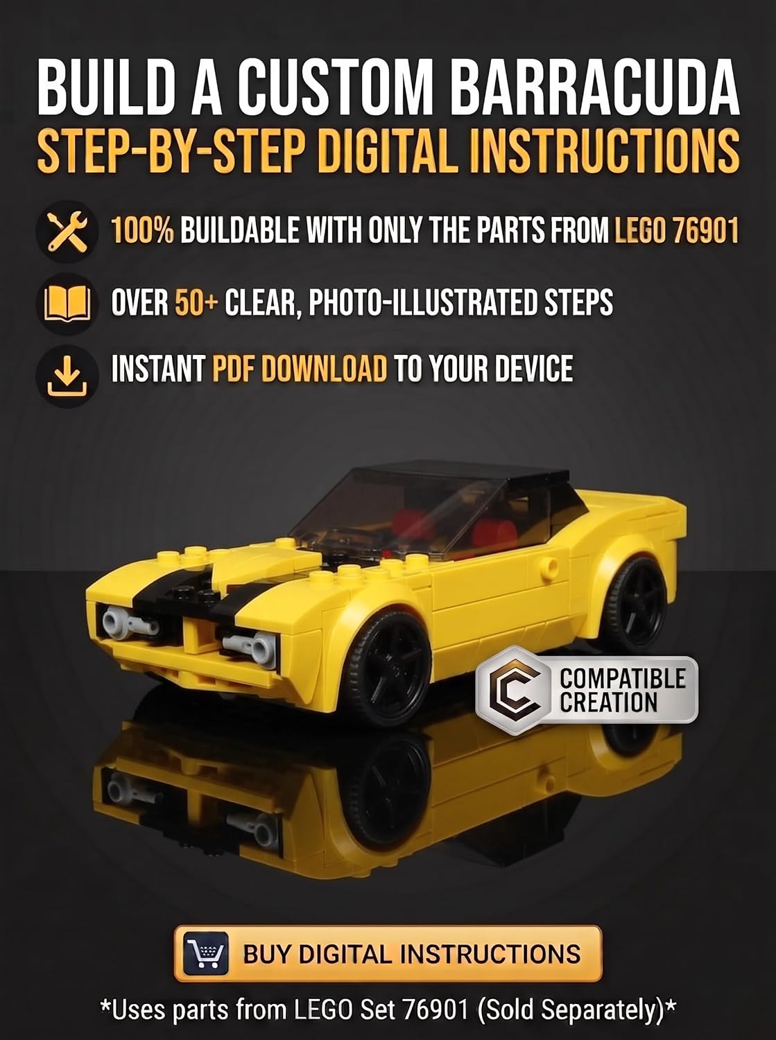 MOC - Yellow Barracuda Car: Alternative Build for 76901: Step-by-Step Building Instructions — Use Only the Bricks from Your Existing Yellow Sports Car ... Life: 76901 Builds Series) (English Edition)