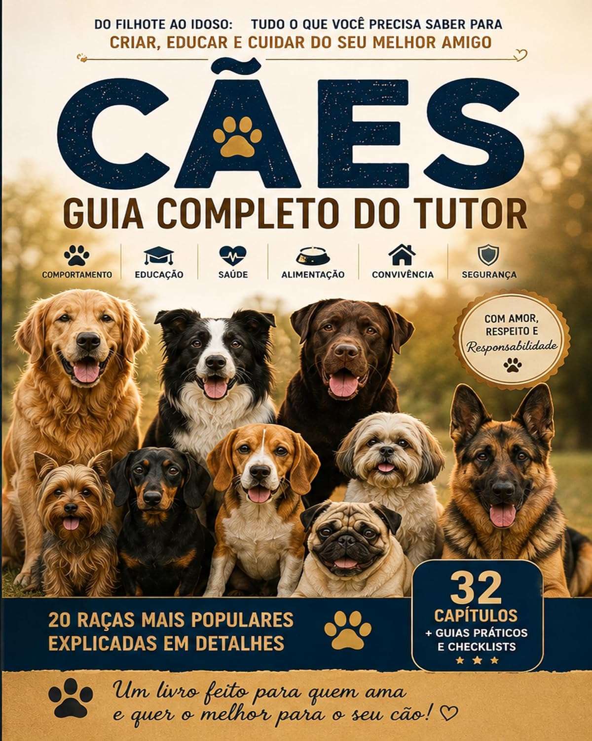 ler totalmente Cães: Guia Completo do Tutor: Do filhote ao cão idoso: comportamento, educação, alimentação, saúde, higiene, segurança e cuidados com 20 raças populares