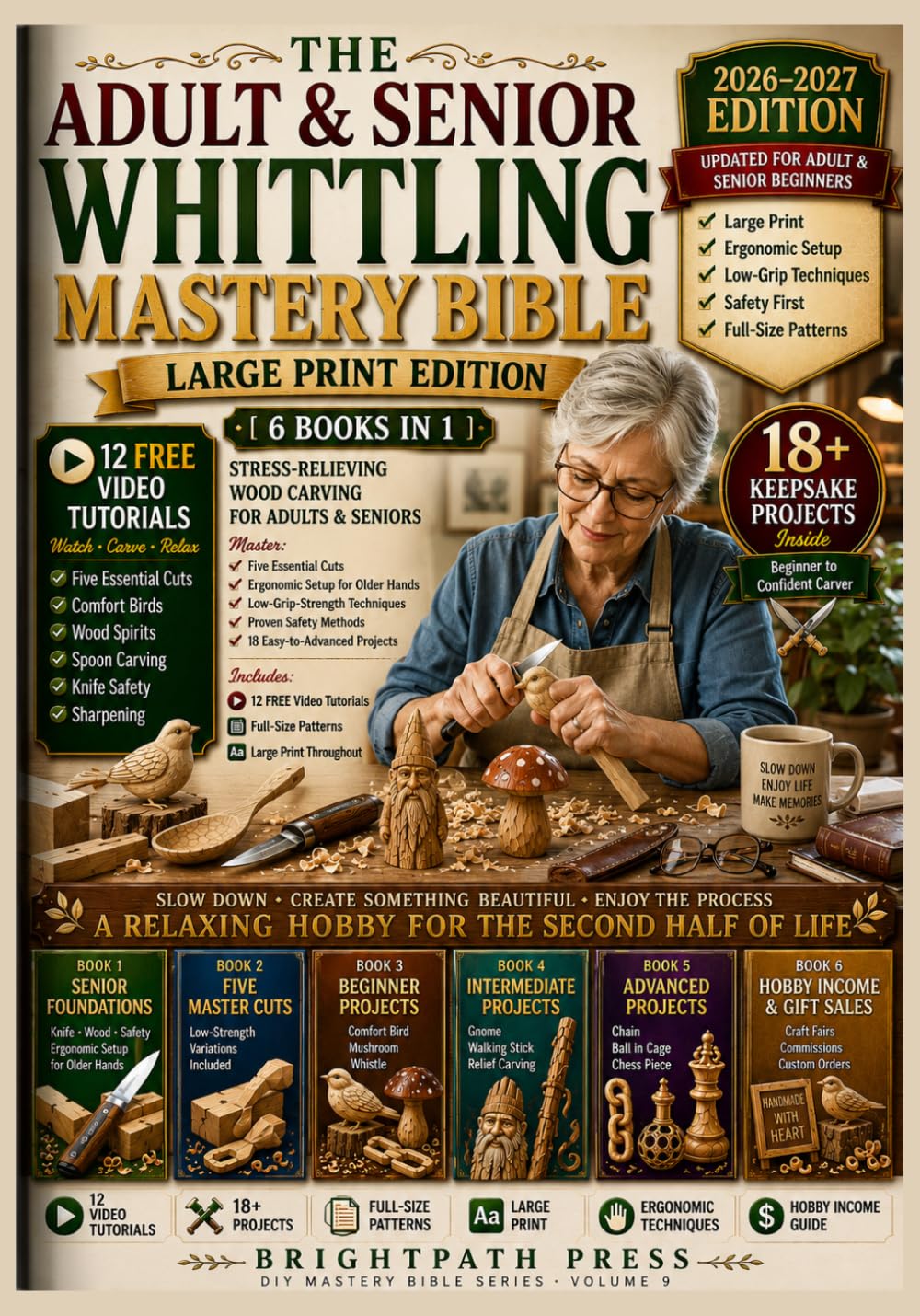 ler totalmente The Adult & Senior Whittling Mastery Bible [6 Books in 1] · LARGE PRINT EDITION: Stress-Relieving Wood Carving for Adults & Seniors Over 60 - Patient-Pace Step-by-Step, Ergonomic Setup for Older Hands