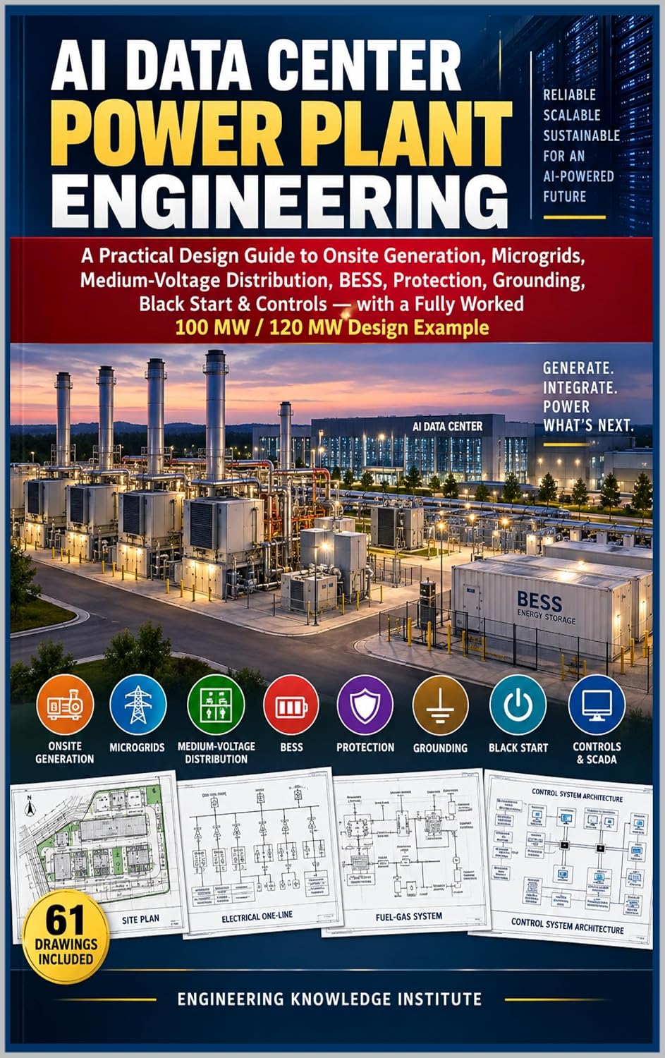 AI DATA CENTER POWER PLANT ENGINEERING: A Practical Design Guide to Onsite Generation, Microgrids, Medium-Voltage Distribution, BESS, Protection, Grounding,... MW / 120 MW Design Example (English Edition) baixar livro de graça