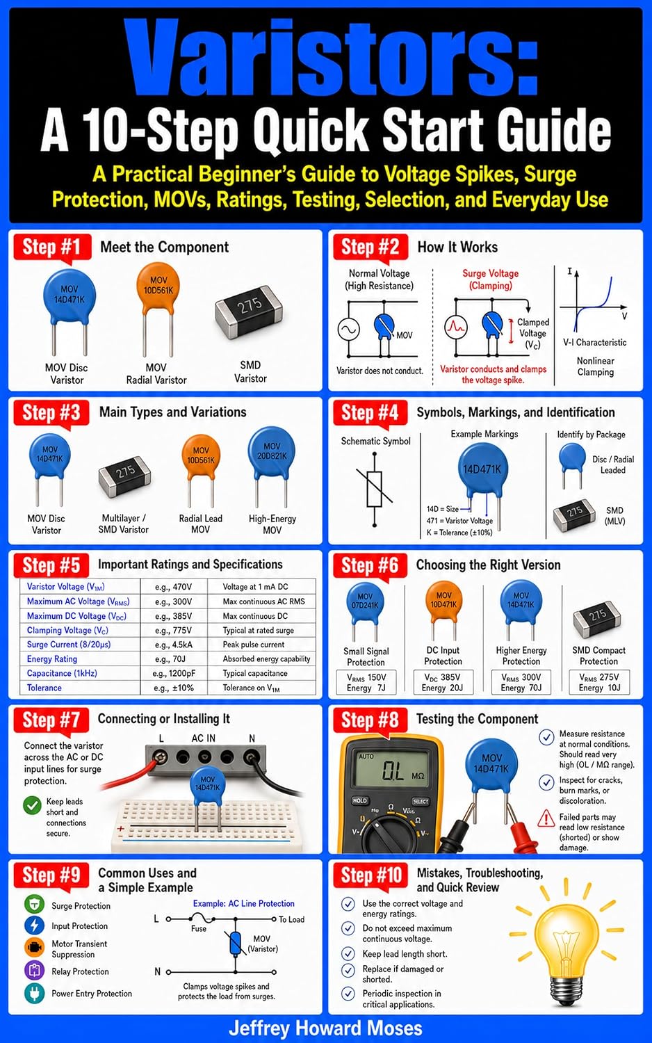 ler totalmente Varistors: A 10-Step Quick Start Guide: A Practical Beginner’s Guide to Voltage Spikes, Surge Protection, MOVs, Ratings, Testing, Selection, and Everyday... Start Guides Book 12) (English Edition)